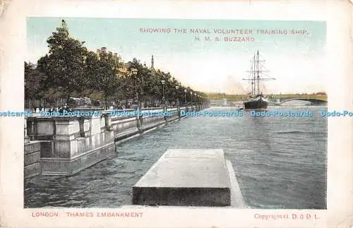 R370606 London Thames Embankment Showing the Naval Volunteer Training Ship H M S