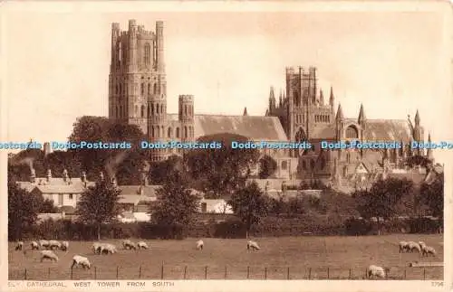 R370747 Ely Cathedral West Tower from South Photochrom