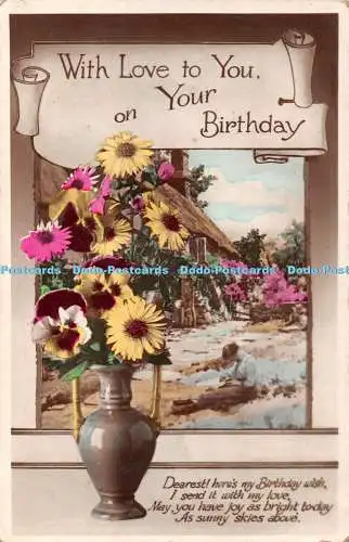 R368152 With Love to You on Your Birthday Village and Colourful Flowers RP