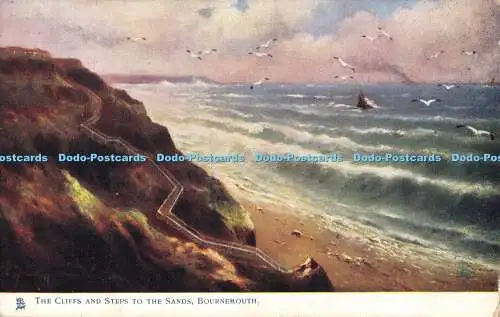 R368214 Bournemouth The Cliffs and Steps to the Sands Rough Seas Tuck Oilette 14