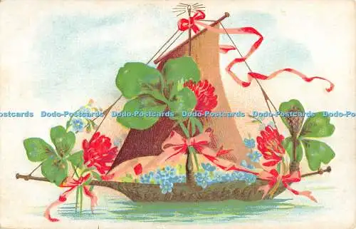 R368219 Schiff mit Blumen M N und C M Postkarte