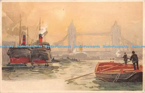 R379951 Lastkähne Tower Bridge Postkarte