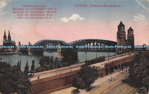 R381581 Coeln Hohenzollernbrücke Gesamtlange Spannung Des Mittelbogens H W K Pas