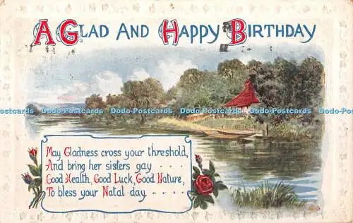 R387319 A Glad and Happy Birthday May Gladness cross your schwelle Entire Briti