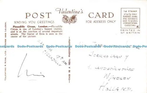 R385885 London Piccadilly Circus Valentine RP Postkarte