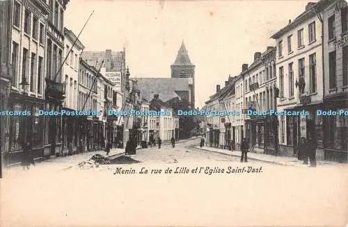 R391066 Menin La rue de Lille et lEglise Saint Vast