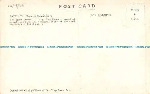 R389884 Bath The Circular Roman Bath offizielle Postkarte veröffentlicht bei The Pump Ro