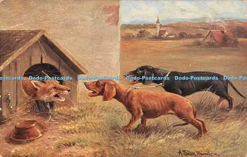 R392217 Fuchs im Hundehütte Zwei Hunde Serie 1171