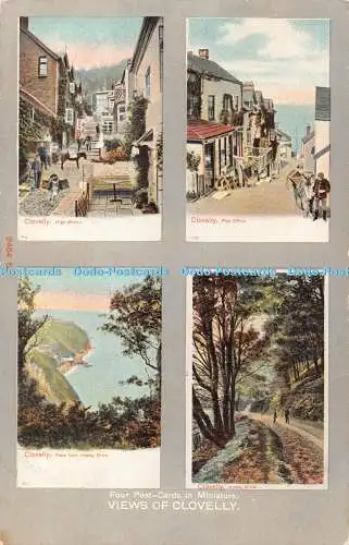 R396086 Ansichten von Clovelly vier Postkarten in Miniatur Hobby Drive High Street P