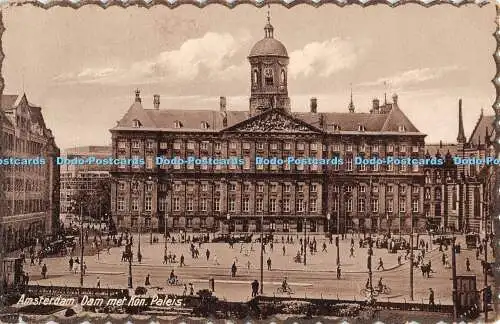 R398963 Amsterdam Dam met Kon Paleis J Schlitten Postkarte