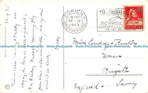 R398040 Zürich und die Alpen z 5304 Edition Fotoglob 1925