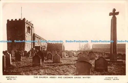 R402019 Whitby The Church Abbey and Caedmon Cross Lilywhite 1946