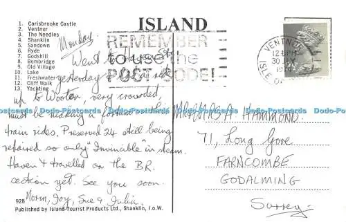 R400241 Isle of Wight Karte 928 Island Tourist Products 1974 Multi View