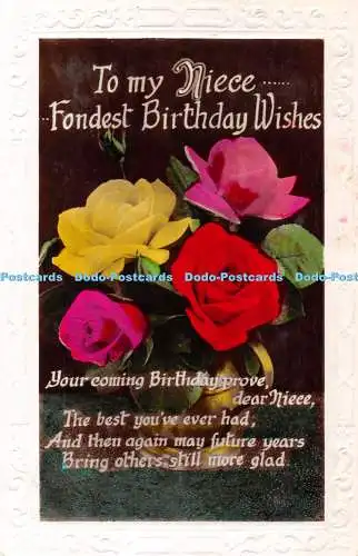 R405683 To My Niece Fondest Birthday Wishes Colourful Roses RP 1934