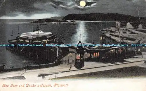 R404484 Hoe Pier and Drakes Island Plymouth Valentines Moonlight Series 193 1904