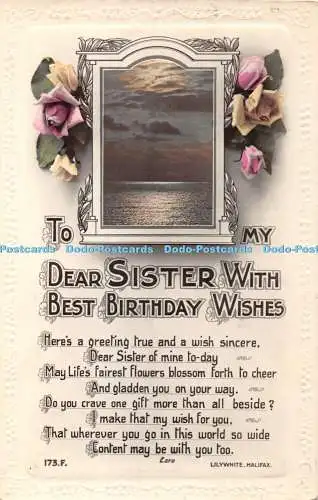 R406151 To My Dear Sister with Best Birthday Wishes 173 F Lilywhite Ezra RP 1919