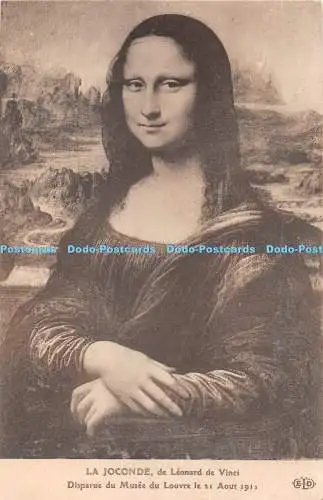 R407474 La Joconde de Leonard de Vinci Disparue du Musee du Louvre le 21 Aout 19