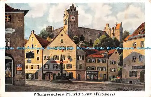 R409981 Malerischer Marktplatz Füssen Künstlerkarte von V Marschall 1938