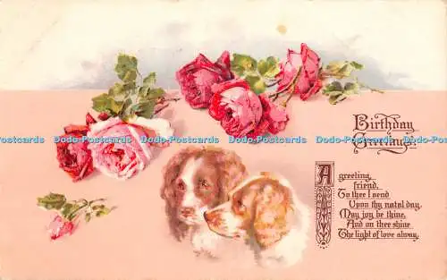 R414636 Geburtstagsgrüße zwei Hunde und Blumen 1925