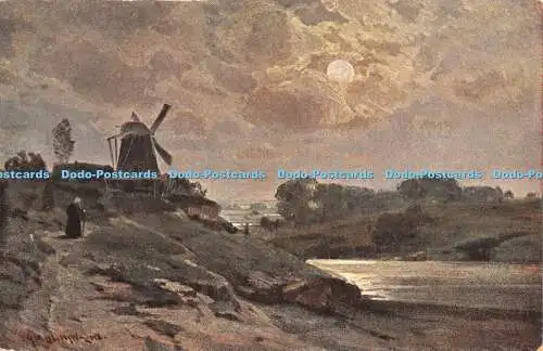 R416825 Gemälde Landschaft Mühle S Hildesheimer Postkarte