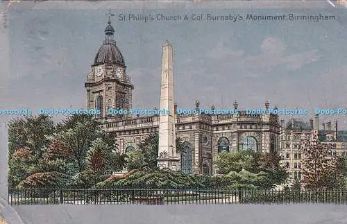 R420066 Birmingham St Philip Church and Col Burnaby Monument 1908