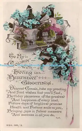 R420445 To My Cousin with Loving Birthday Greetings W and K RP 1925