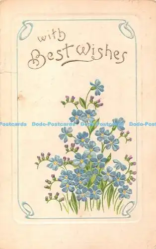 R420657 Mit besten Wünschen Blaue Blumen Bild Briefpapier Pfau 1907