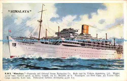 R425241 R M S Himalaya Peninsula and Oriental Steam Navigation Co Valentine Ship