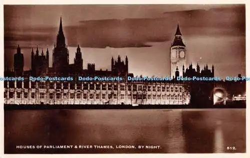 R427828 Houses of Parliament and River Thames London by Night 512 RP