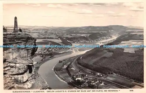 R429584 Elbsandsteingeb Lilienstein Obelisk Augusts D Starken mit Blick auf das
