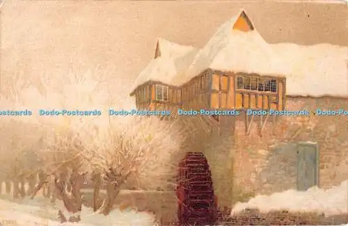 R427963 5039 Winterszene Haus Gemälde Postkarte