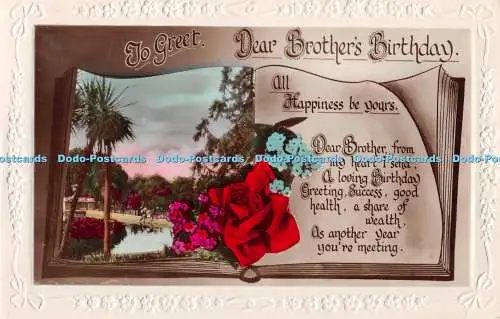 R42685 To Greet Dear Brother Birthday All Happiness Be Yours Flowers Lake RP