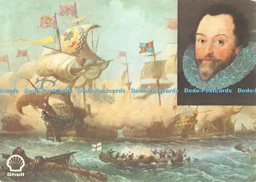 R430254 Shell Great Britons Sir Francis Drake 1543 1596 The Armada Painting by c