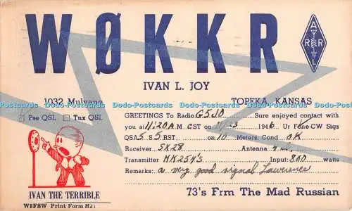 R430272 WOKKR Ivan L Joy Topeka Kansas A R R L 1947