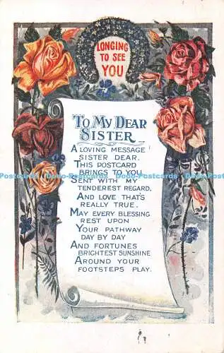 R431551 Sehnsucht, dich meiner lieben Schwester zu sehen C P C 1918