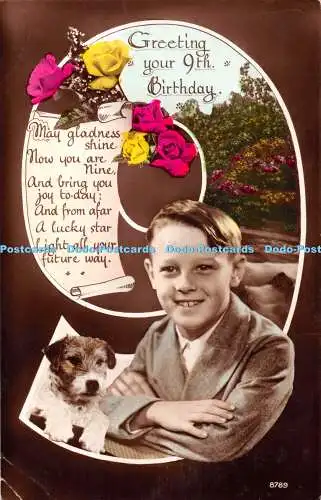 R432737 Gruß zum 9. Geburtstag Möge die Freude leuchten, jetzt bist du neun 8789 Hund