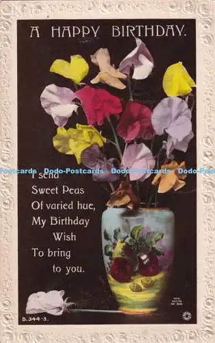 R433028 A Happy Birthday I sende Sweet Peas of diversity hue B 344 3 Rotary Photo Ro