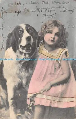 R441474 Mädchen und Hund K V i B 12 Dess 3 Serie Freunde 1904