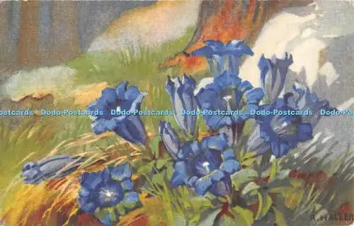 R441716 Gemälde Blaue Blumen Postkarte 1927