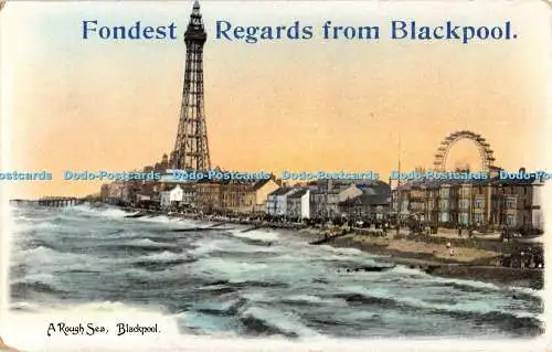 R438252 Herzliche Grüße von Blackpool A Rough Sea Blackpool H G Glen Glenco Ser