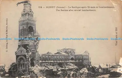 R443113 Albert Somme Die Basilika nach mehreren Bombardements G Lelong Imprimerie