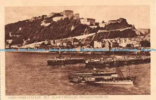 R446728 Ehrenbreitstein mit Schiff Brücke Ausgefahren Photogravur K T F