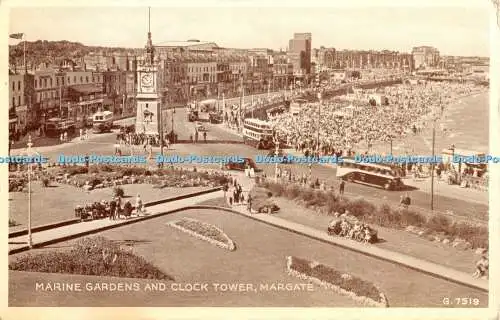 R447484 Marine Gardens and Clock Tower Margate G 7519 A H and S Paragon Series M