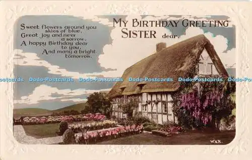 R447621 My Birthday Greeting Sister Dear Cottage W and K RP