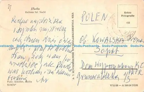 R448271 Berlin Rathaus bei Nacht Veb Volkskunstverlag Reichenbach Scholler RP