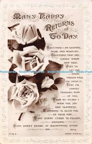 R452186 Viele glückliche Returns von to Day Roses Rotary Photographic Series RP