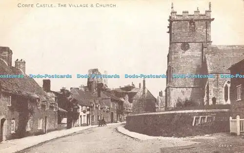 R451006 Corfe Castle The Village and Church Photochrom Sepiatone Series