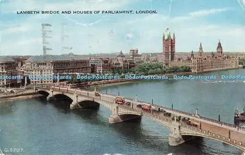 R455150 G 5707 Lambeth Bridge and Houses of Parliament London Valesque Postkarte