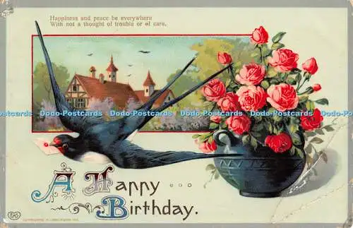 R456826 A Happy Birthday Vogel Rosen in Vase E A Schwerdtfeger M Loewenberg 1911