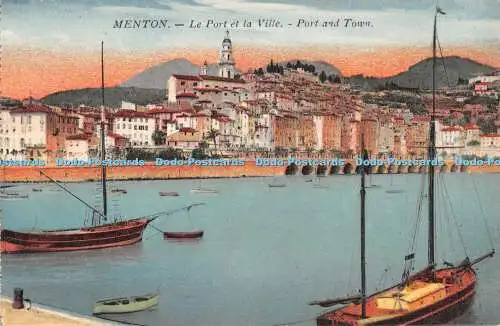 R457540 Menton Hafen und Stadt B F N Postkarte